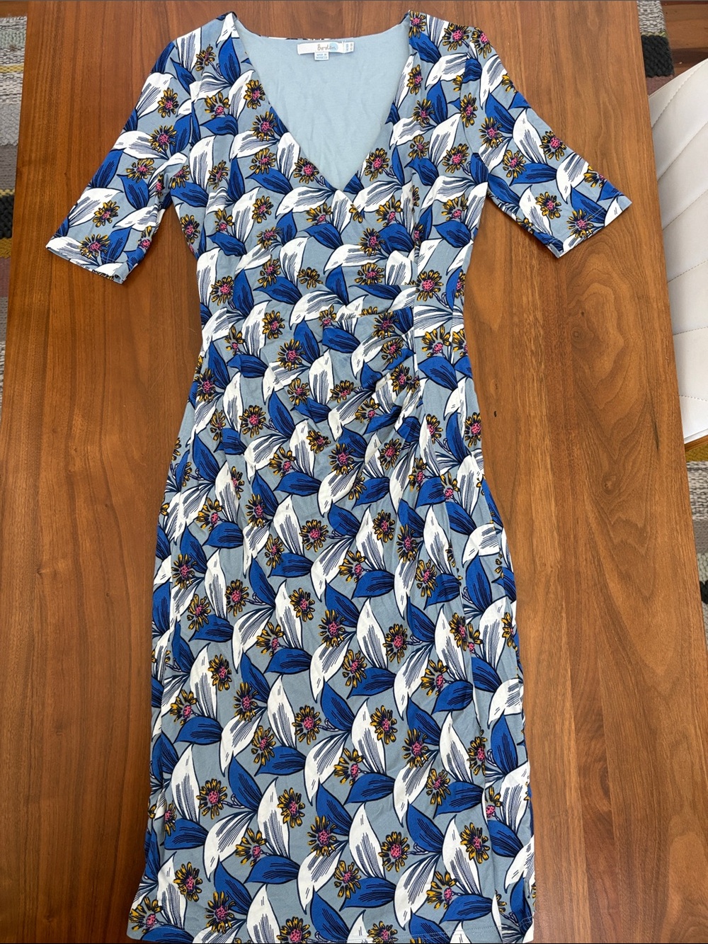 Boden Ruth Faux Wrap Floral Jersey Dress Blue Size 6 - Picture 3 of 7